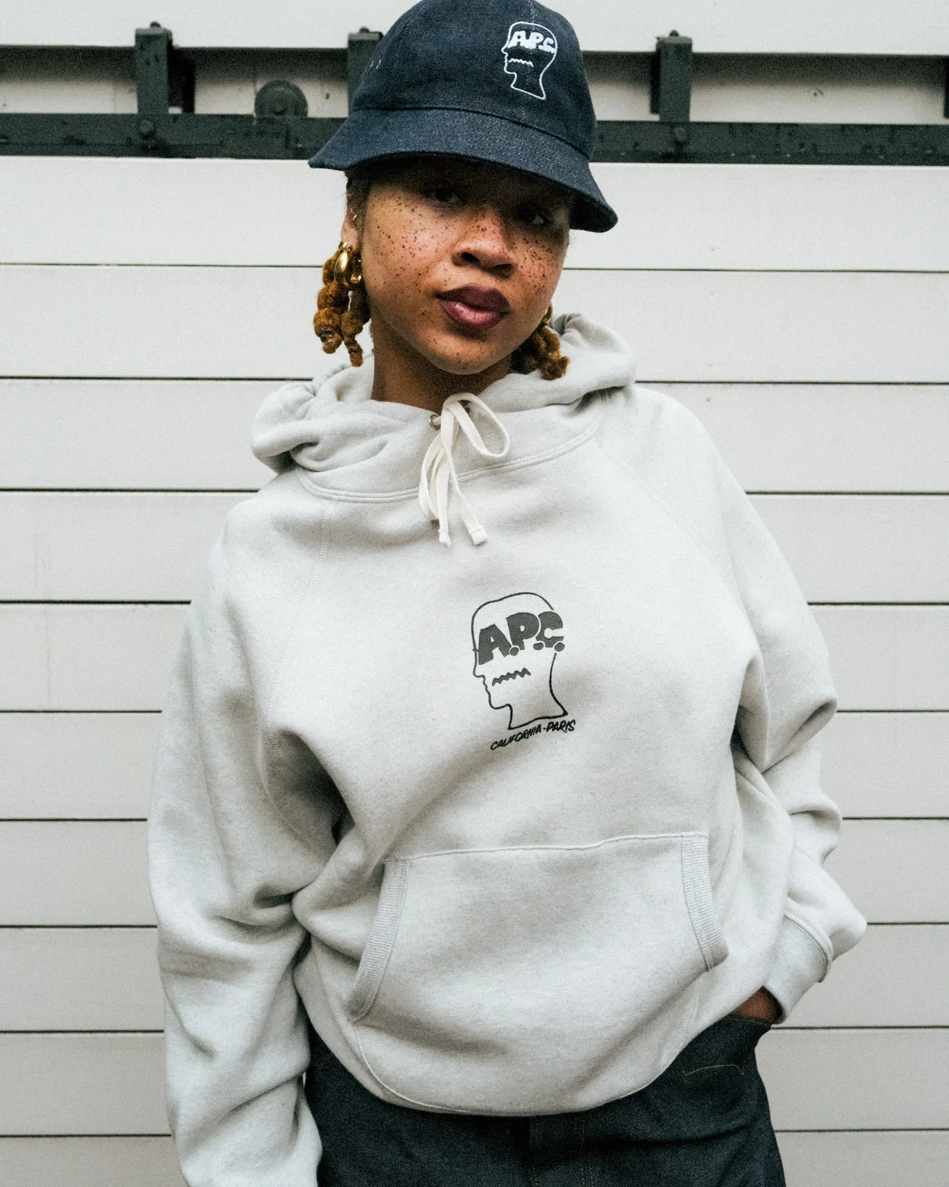 Brain Dead x A.P.C. Fleece Logo Head Raglan Hoodie - Oatmeal - Image 6