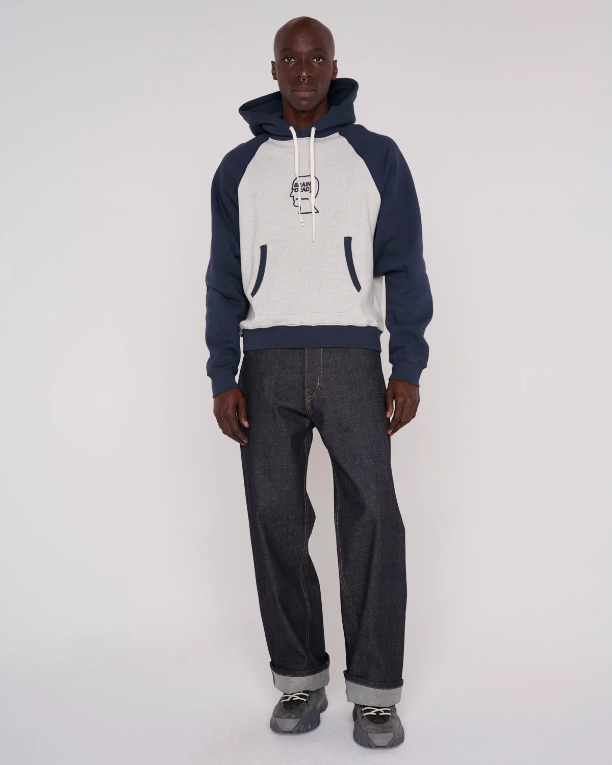 Fleece Logo Head Raglan Hoodie - Oatmeal/Navy - Image 7