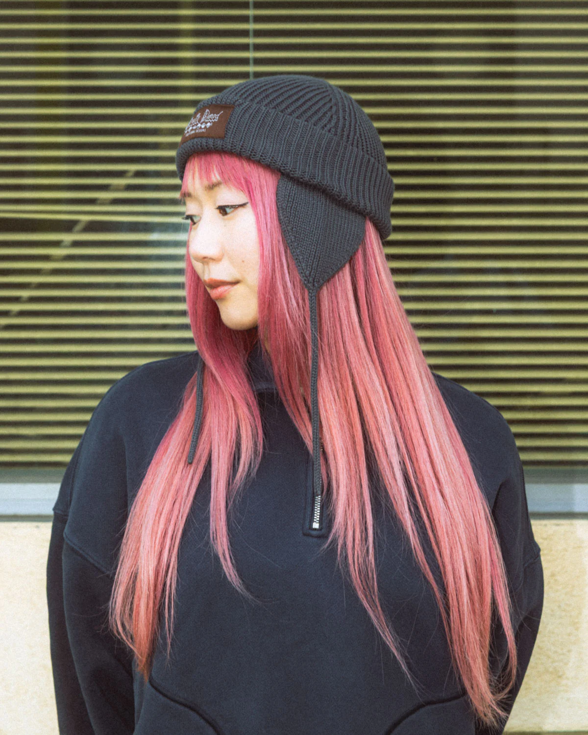 Knitted Ear Flap Beanie - Black - Image 4