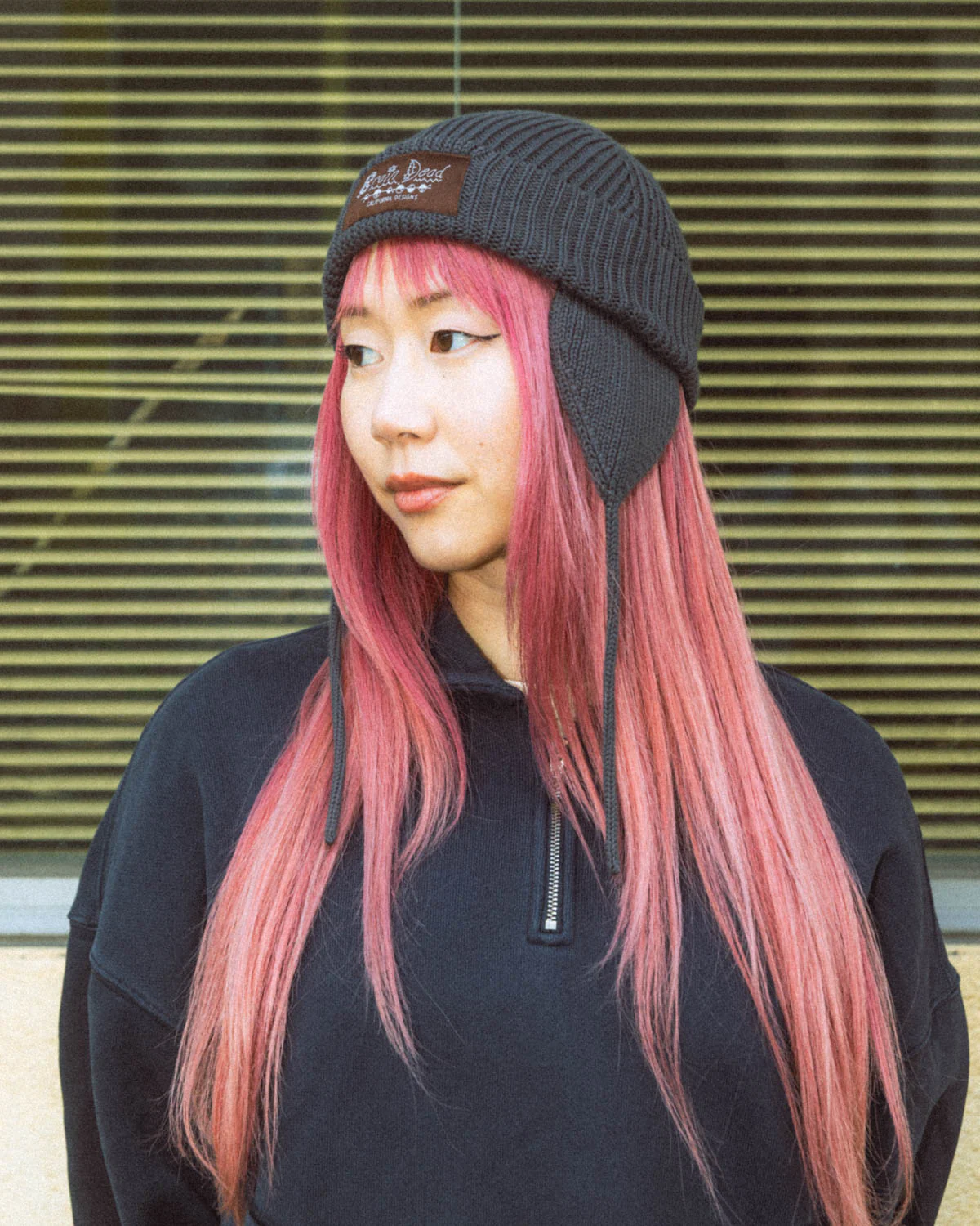 Knitted Ear Flap Beanie - Black - Image 6