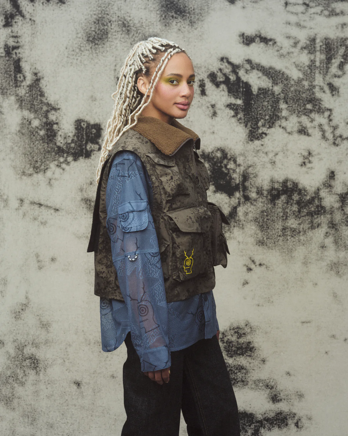 Brain Dead x South2 West8 Engineered Mesh Fishing Button Up Shirt - Slate - Image 4